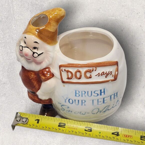 Vintage 1960s Disney Doc Snow White “Brush Your Teeth” Ceramic Toothbrush Holder - Picture 10 of 11